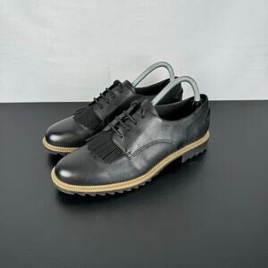 Clarks Somerset Griffin Mabel Oxford Lace Up Black Leather Flats Ladies …